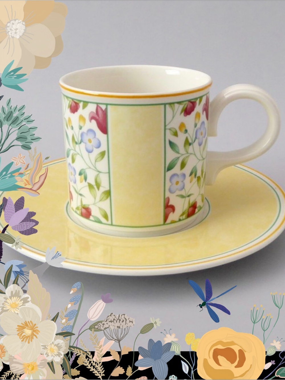 Villeroy and Boch Floral Porcelain Coffee Mug & Saucer Set “Virginia” NEW